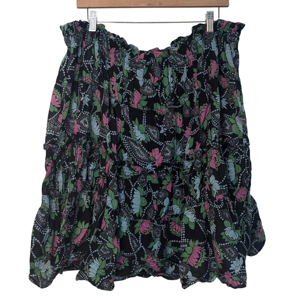 Vintage Y2K Marc Jacobs Dark Multicolor Floral Paisley Tiered Cotton skirt Med